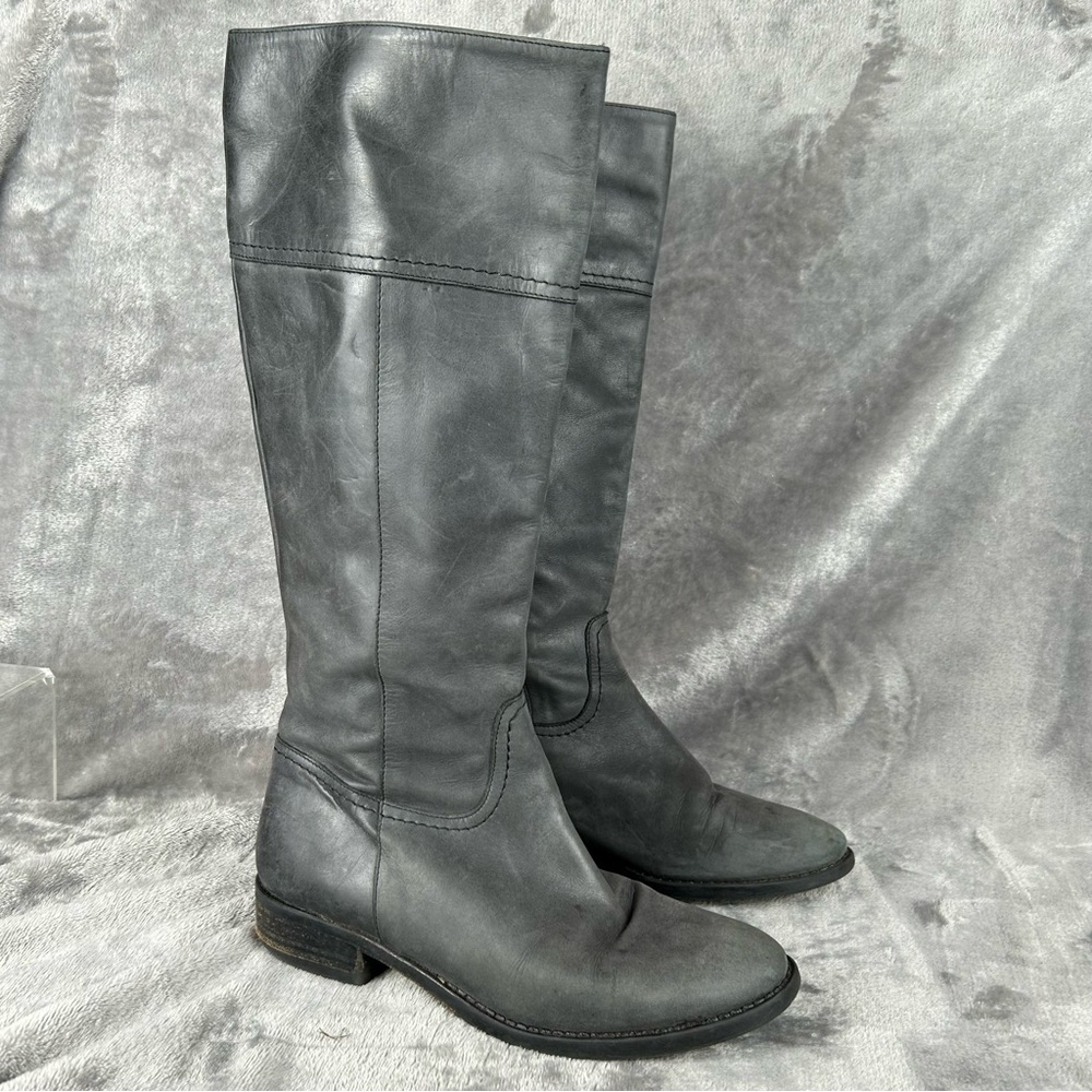 J‎ Crew Leather Riding Boots Knee High Womens 7 Charcoal Gray Soft Leather Italy